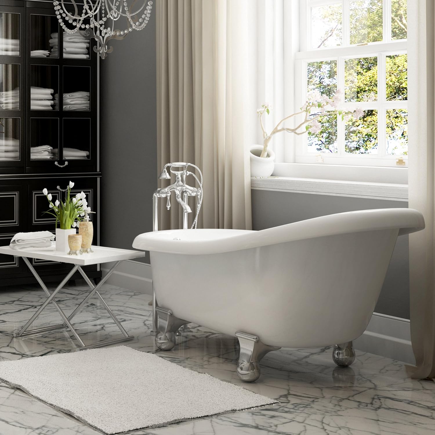 Luxury 60 inch Modern Clawfoot Tub in White with StandAlone