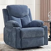 SFTAIYOU Manual Rocker Recliner Chair with 8-Point Vibration Massage - Overstuffed Glider Rocking Chair for Adults, Blue