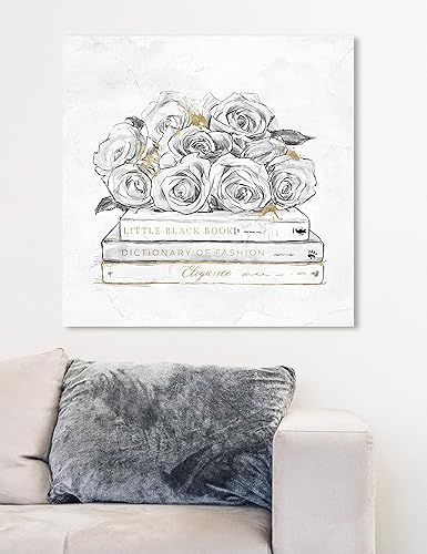Miniatura 4 de The Oliver Gal Artist Co. Lienzo decorativo para pared, diseño de rosas y libros, decoración del hogar, 24 x 24 pulgadas, blanco, dorado