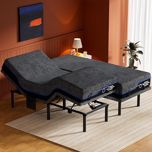 Miniatura 12 de Amada Split King - Marco de cama ajustable y juego de colchón de espuma viscoelástica de gel refrescante de 14 pulgadas, masaje, inclinación de