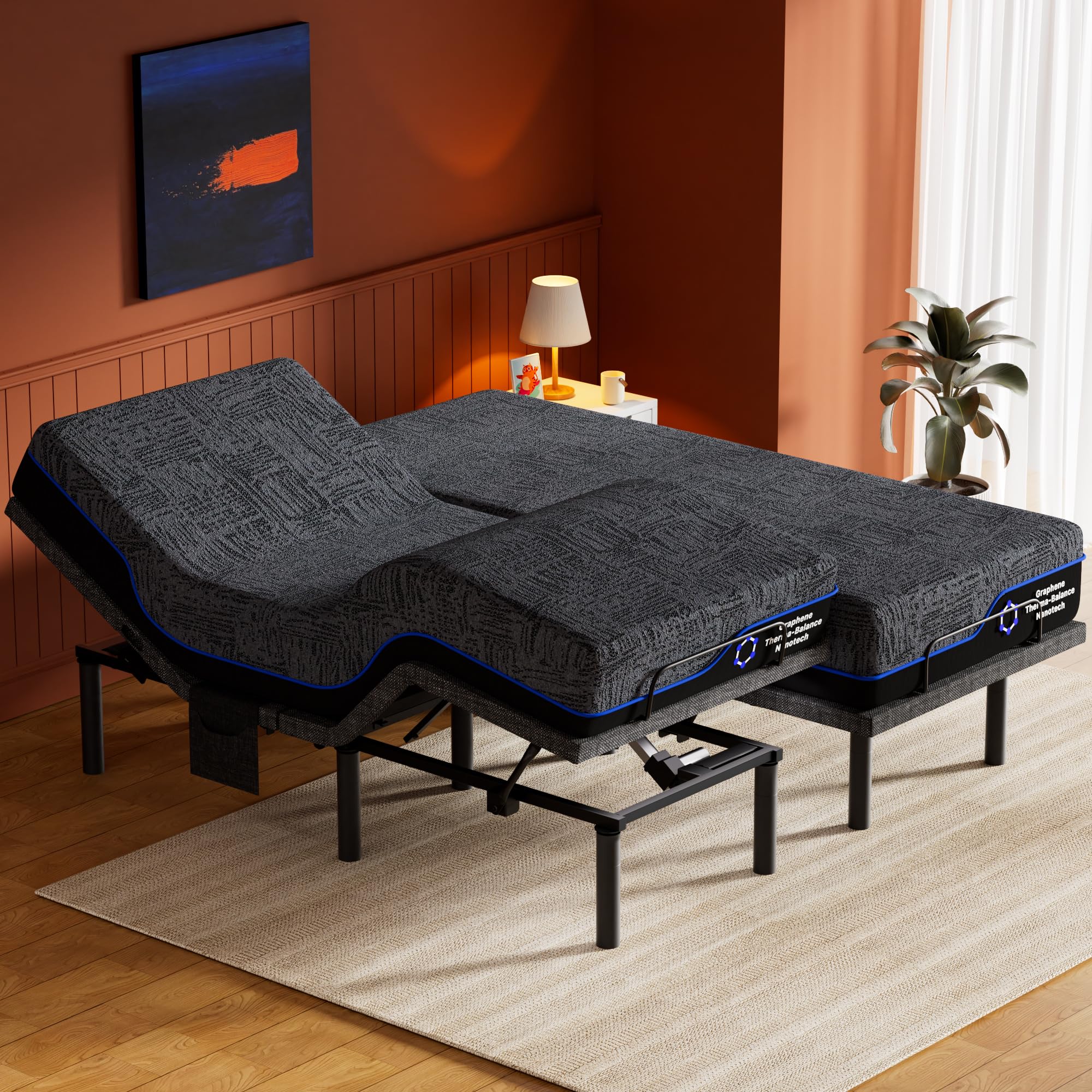 Amada Split King Adjustable Bed Frame with Head & Foot Incline & Wireless Remote, Zero Gravity, Electric Base with 4 Leg Height Options, 4 USB Ports