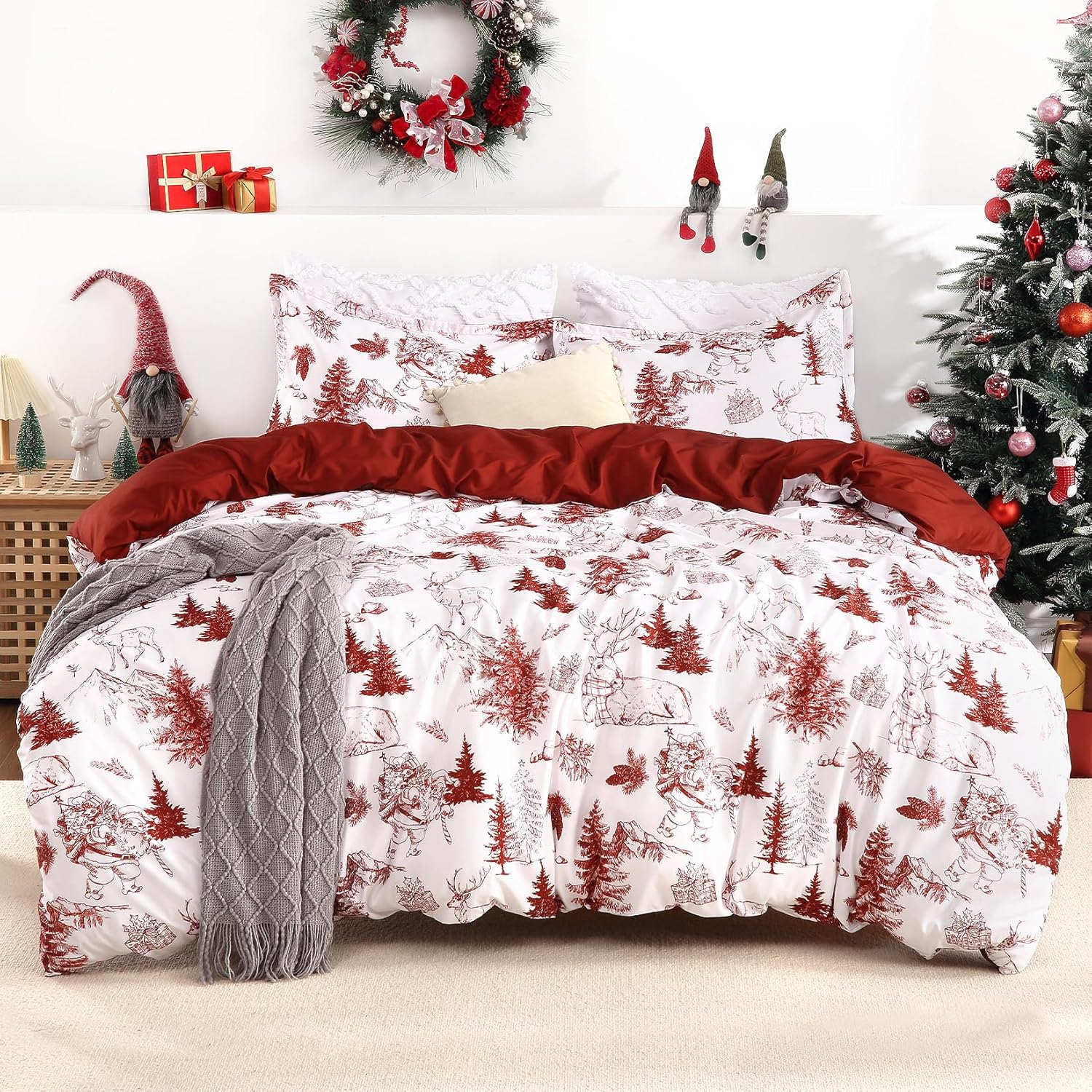 CAROMIO Christmas Duvet Cover King, Soft Microfiber Red Duvet Covers, Reversible Printed Comforter Cover Set Holiday Decorative Bedding (Christmas Plaid, King)