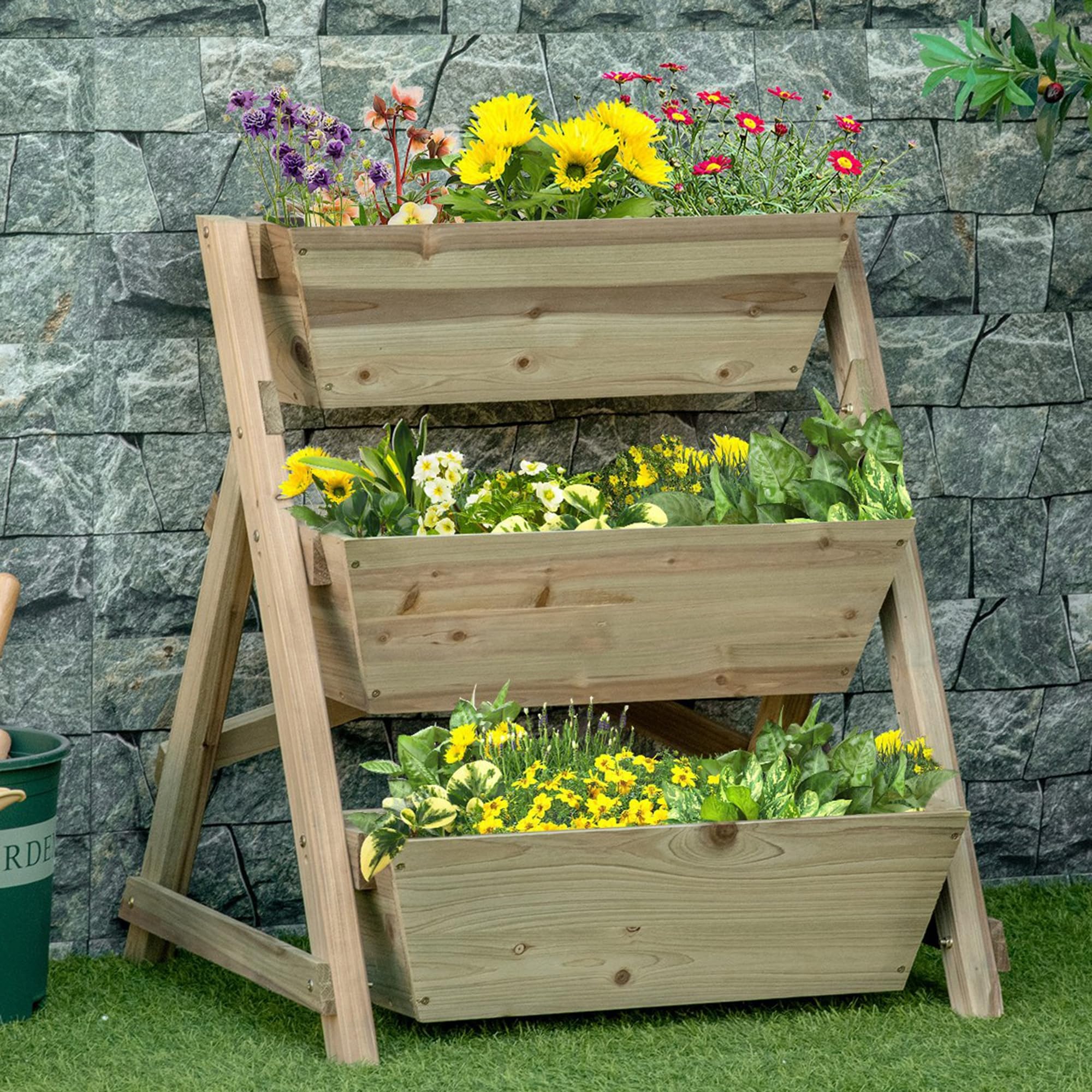 Outsunny Jardinière sur Pieds carré Potager 3 étages 71L x 61l x 77H cm | Inserts d'irrigation, Feutre de Drainage, Bois Sapin Autoclave