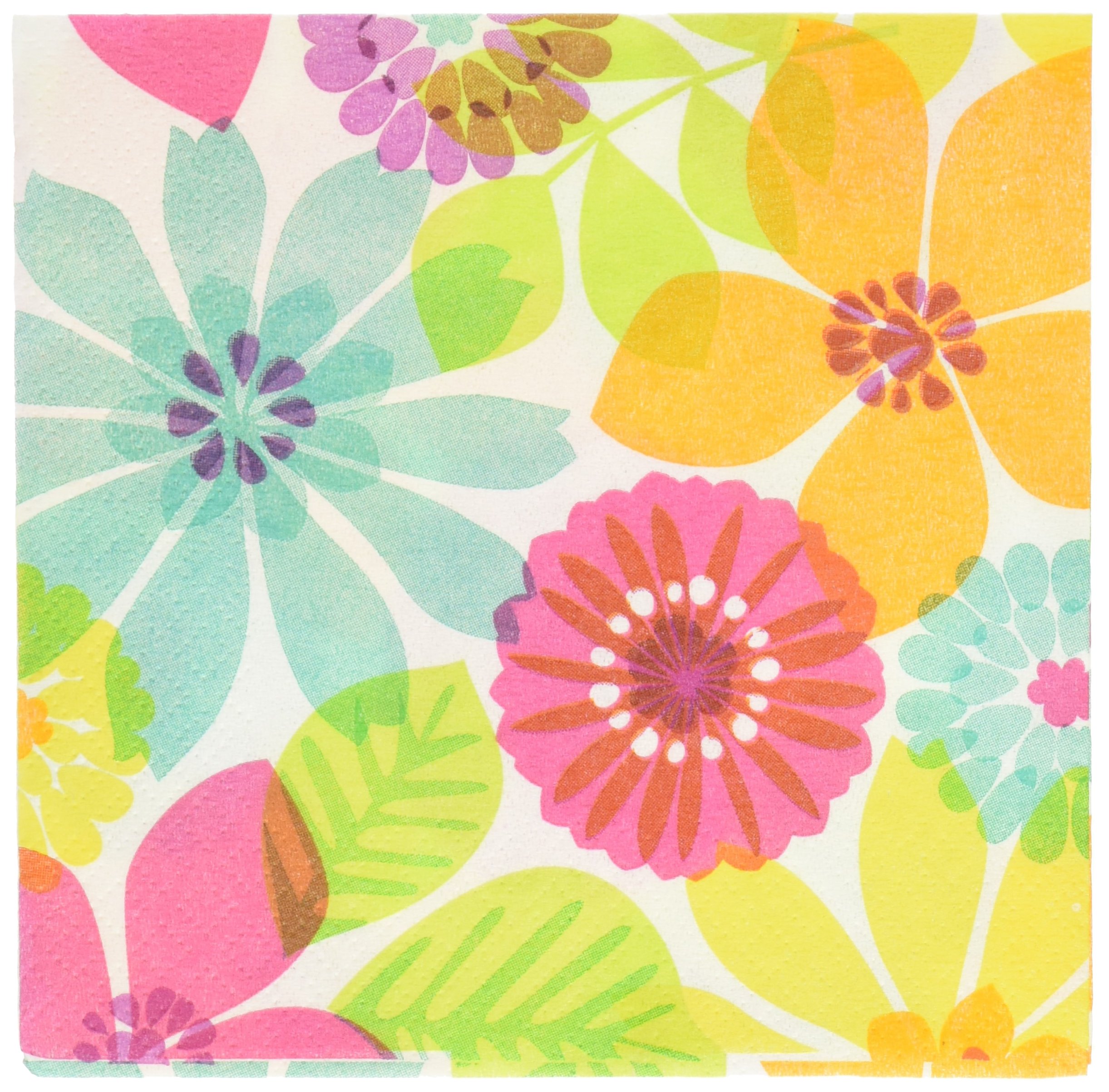 Sun-Sational Summer Luau Party Bright Floral Paradise Beverage Napkins Tableware, Paper, 7", Pack of 16