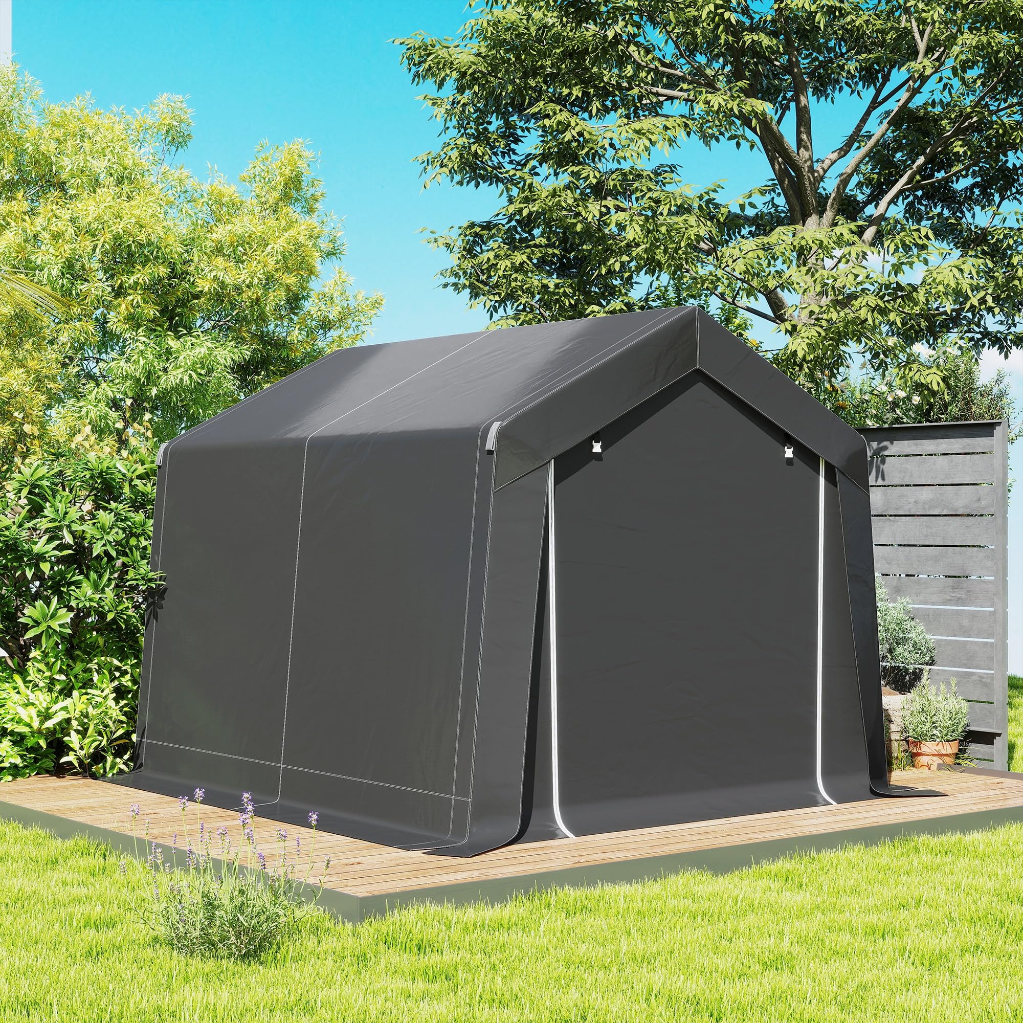 Outsunny Garagenzelt 3x3 m Wasserdicht Gerätezelt mit Rolltür Belüftungsfenster Verlängerte Kanten, UV-beständig Lagerzelt, Carport Zeltgarage Unterstand für Auto SUV Gartengeräte, Motorrad