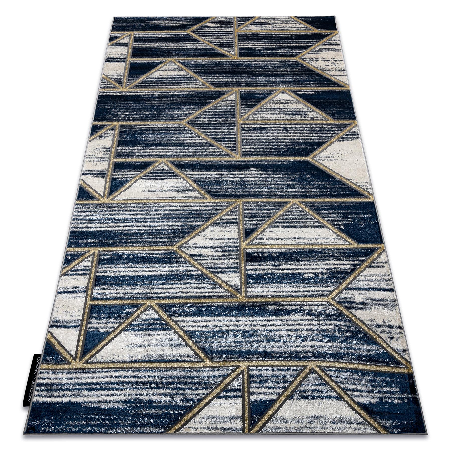 Tapis de haute qualité de luxe bleu foncé et or géométrique 160x220
