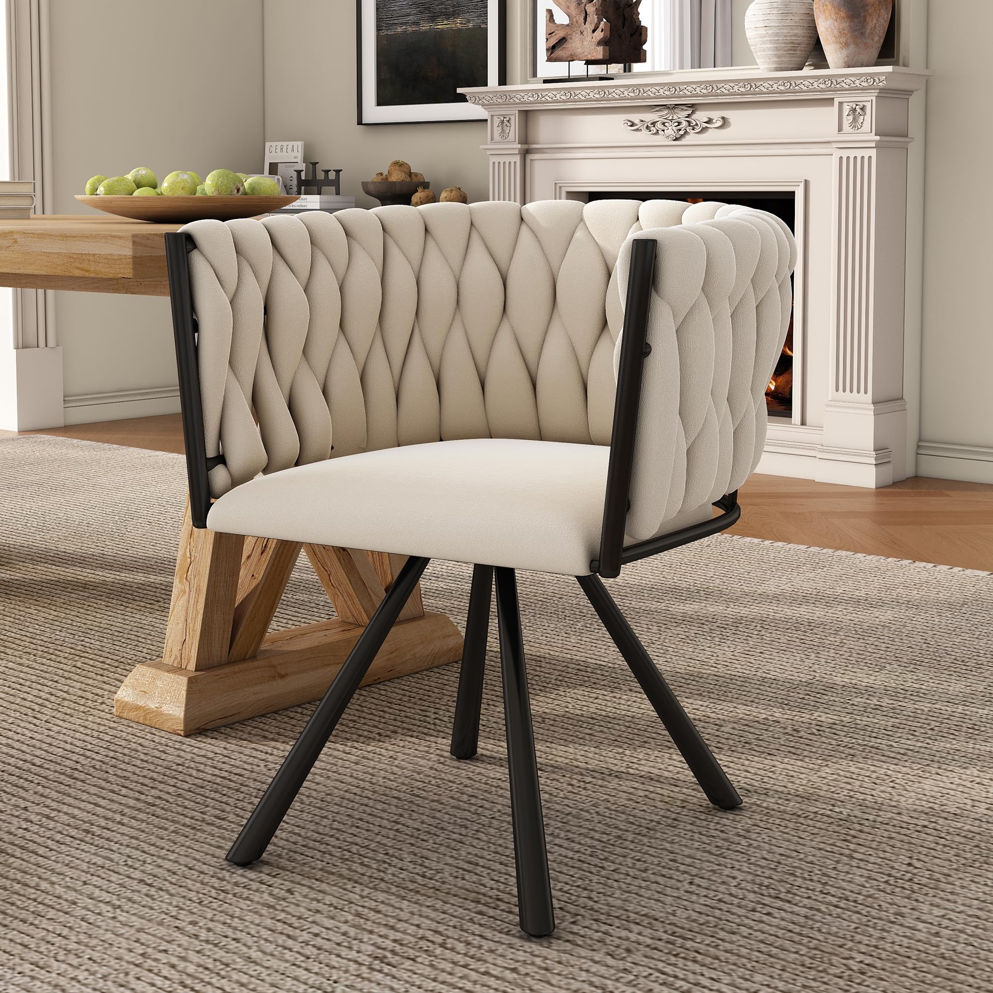 ModernLuxe 360° Swivel Dining Chairs 1PC, Light Luxury Kitchen Chairs with Curved Backrest and Metal Support Legs, Suitable for Living Room Dining Room Vanity, Velvet, Beige