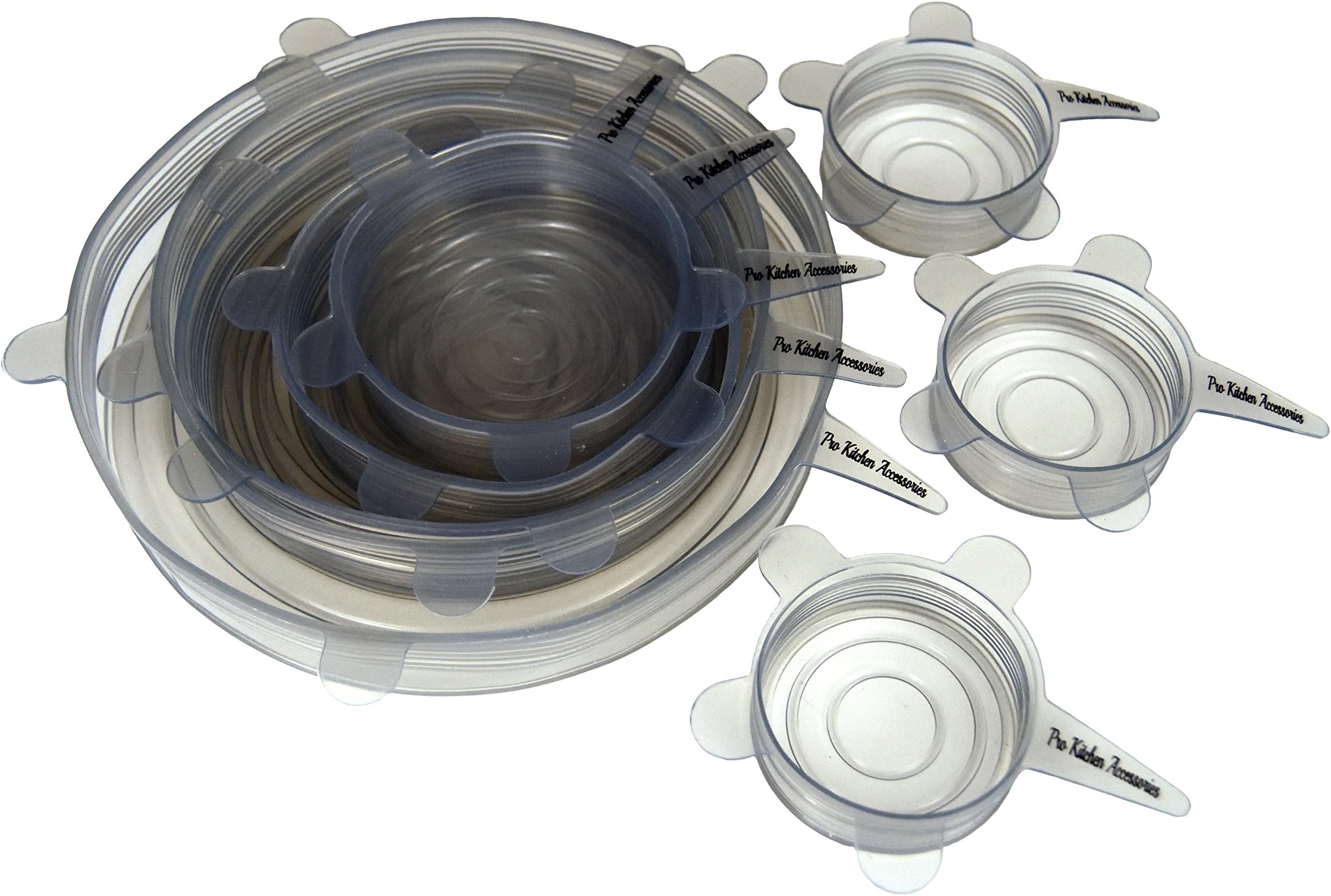 Silicone Stretch Lids (Set of 8, variety of sizes 7.9”,6.3”, 5.5”, 4.3”,3.5”, 3 x 2.6”). The perfect stretchy silicone bowl covers for your kitchen! (Light Grey)