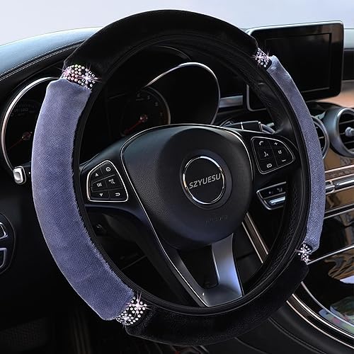Miniatura 10 de SZYUESU Funda para volante de 15 pulgadas, con diamantes de imitación coloridos elásticos y antideslizantes, protector universal para volante,