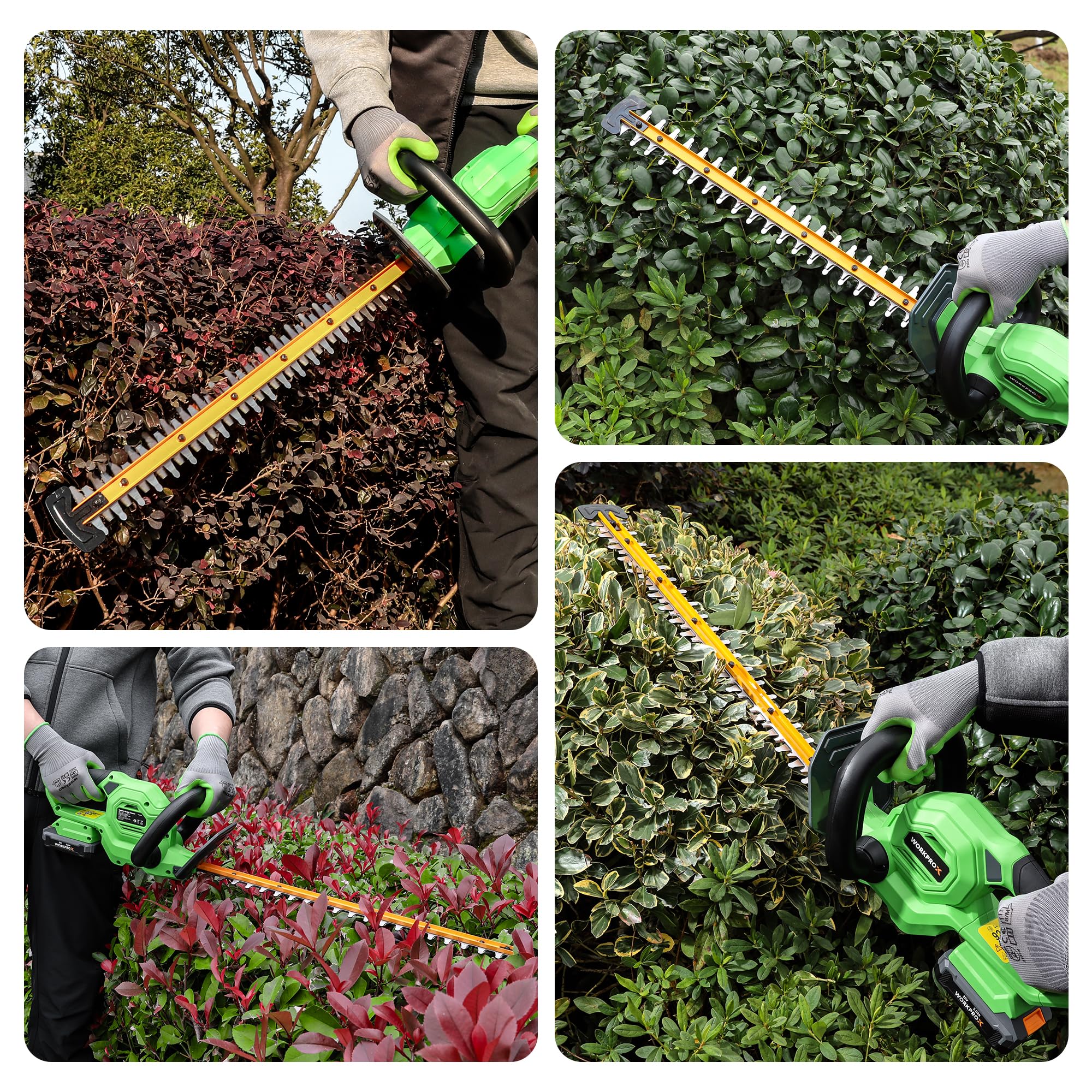WORKPRO X nożyce do żywopłotu, akumulatorowe, 20 V, 2,0 Ah, kabel do ładowania typu C, elektryczna przycinarka do żywopłotu, długość cięcia 51 cm, średnica cięcia 18 mm, nożyce do żywopłotu i krzewów