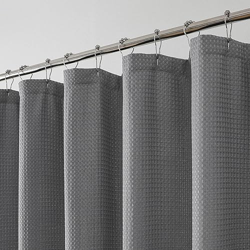 Miniatura 9 de OWENIE Cortina de ducha Sage Green, cortina de ducha de tela gruesa de punto gofre para compartimento pequeño, cortina de baño impermeable suave de