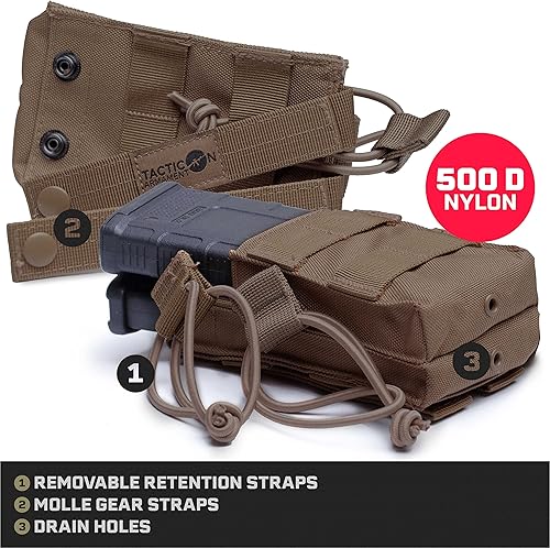 Vista 3 de Tacticon Rifle Mag Stacker Pouch Compañía propiedad de veteranos de combate Bolsas tácticas Molle Single Double Triple Open-Top [Coyote Brown]