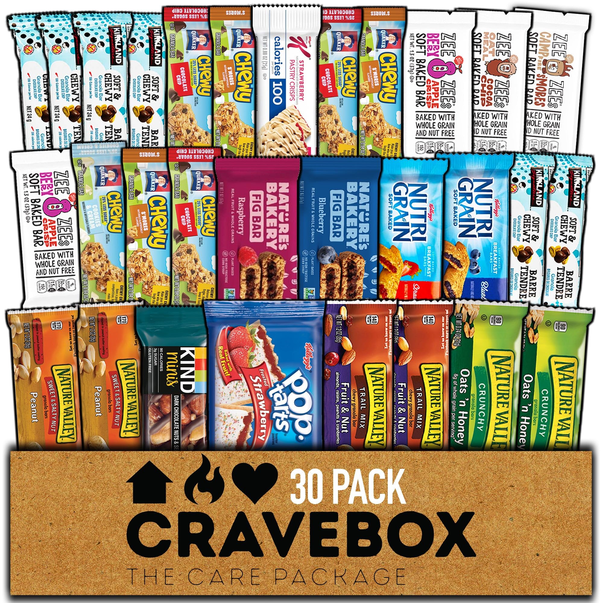 Granola Nutrition Bars Mix (30count) - Christmas Healthy Snacks to Go, Breakfast Cereal Health Bar Mix Assortment Variety Pack, Kids Adults Boys Girls School, Snacks Gift Care Package for Office or Home Exams