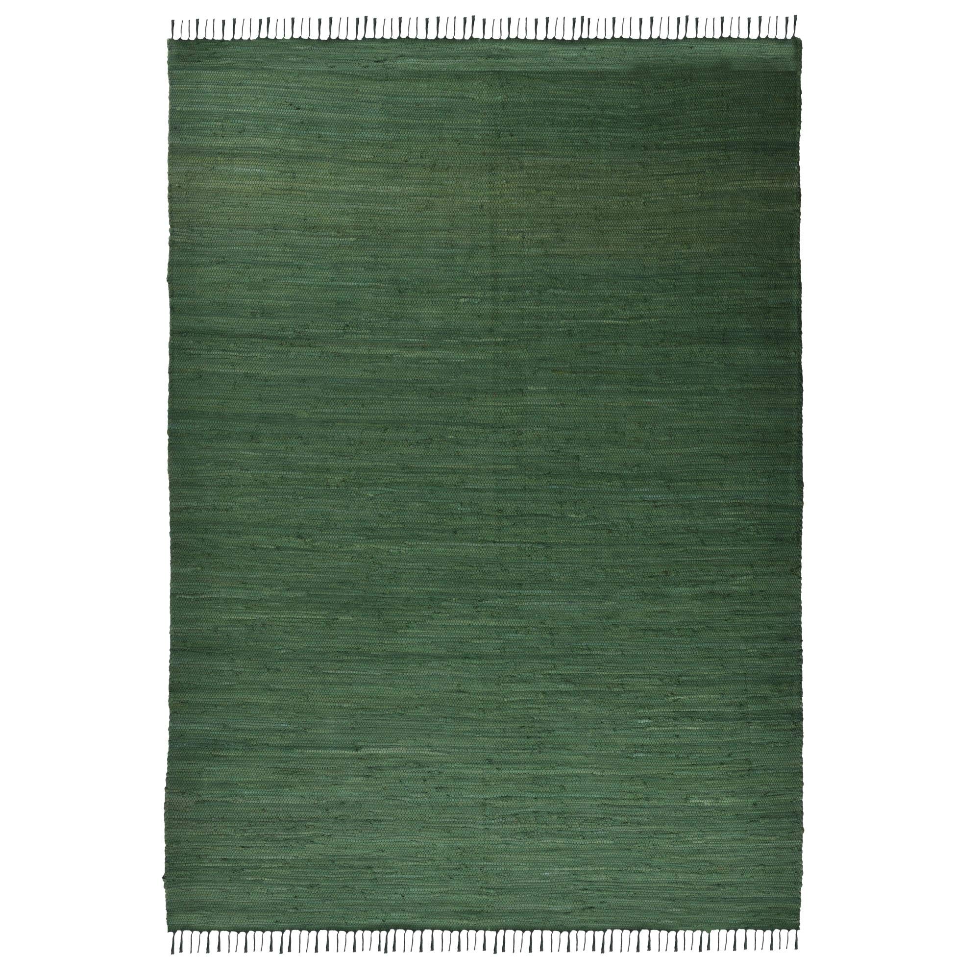 Theko | Dhurry Teppich aus 100% Baumwolle Flachgewebe Teppich Happy Cotton | handgewebt | Farbe: Dunkelgrün | 40x60 cm