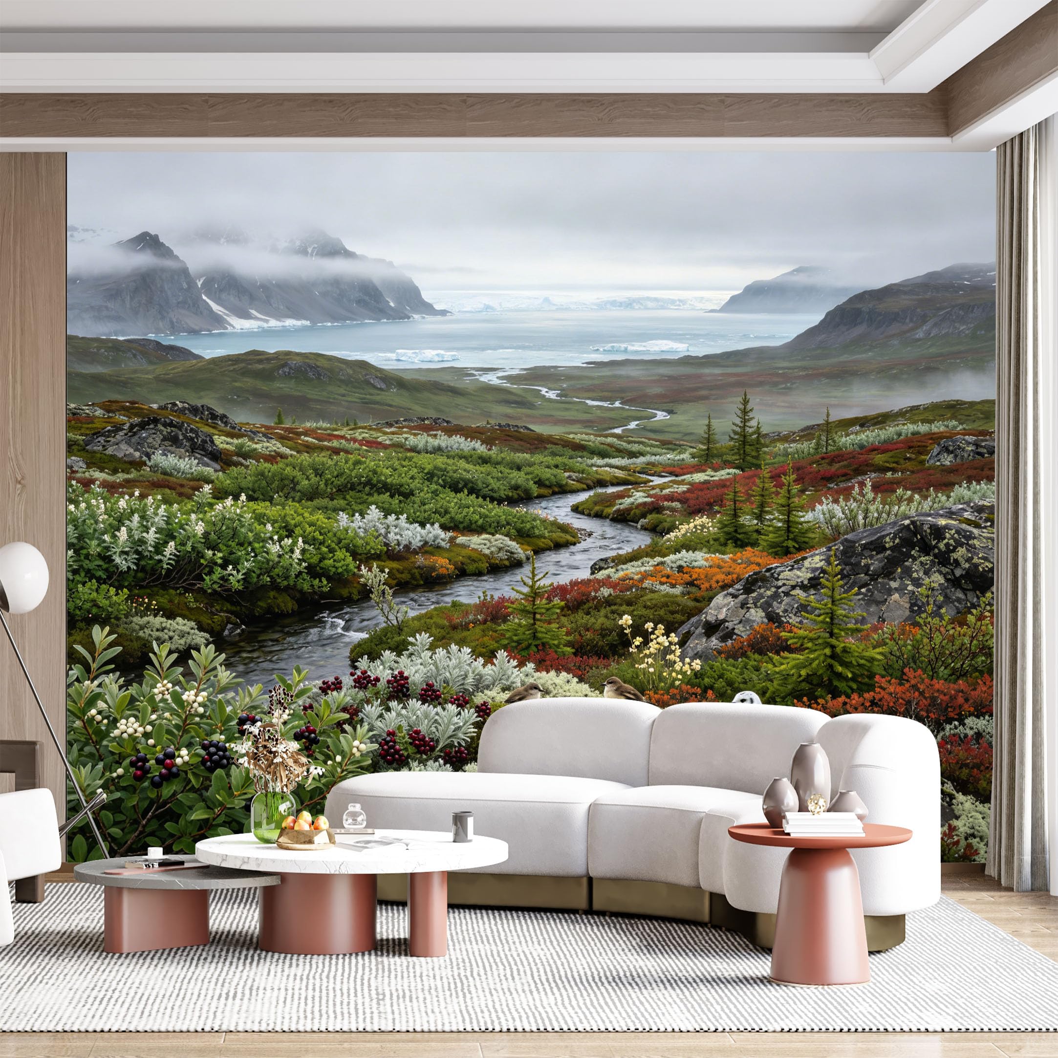 Custom Size Wall Mural Arctic Landscape River Birds Tundra Foggy Mountains Seascape SelfAdhesive Wall Fabric Removable for Home Office Decor