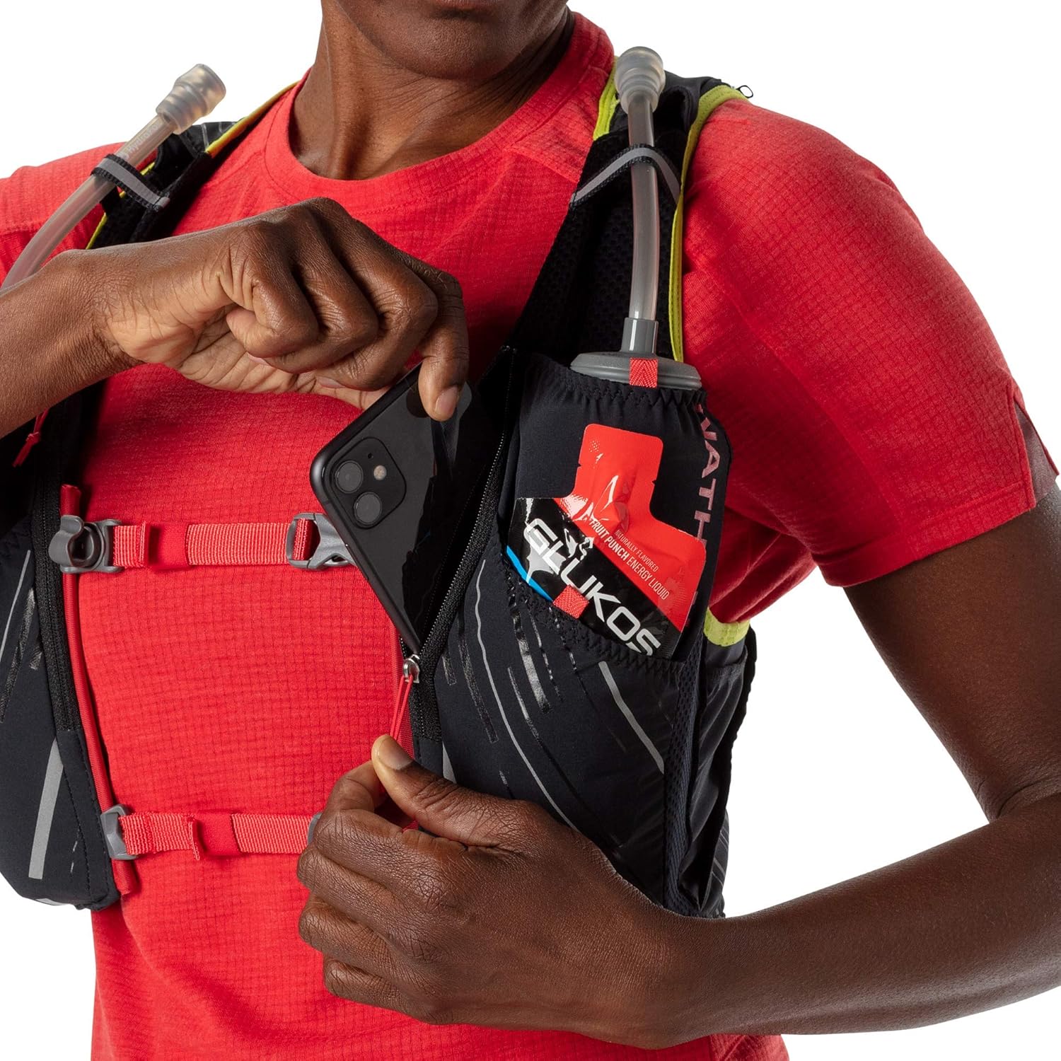 Nathan Pinnacle Race Vest 4L Running Vest with Water Bottle, with Two 20 oz Hydration Soft Flasks, Water-Resistant Pockets, Lightweight & Moisture Wicking