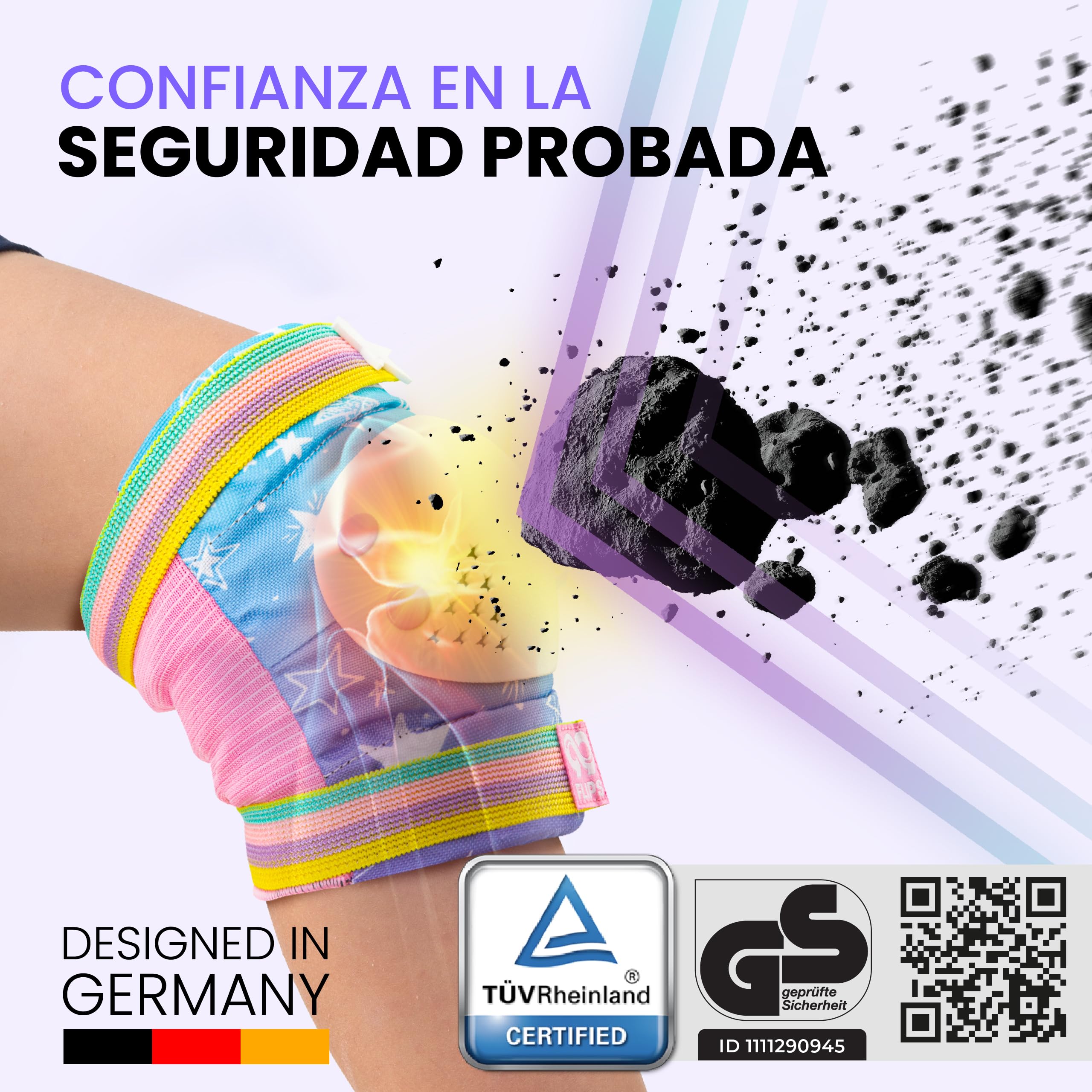 99FLIPS Protecciones Patines Niña - Rodilleras Niña - Rodilleras y Coderas Niño, Protectores Niño - Talla S/M - ARCO IRIS - Monopatín, Patines en Línea, BMX Niñas — view 3