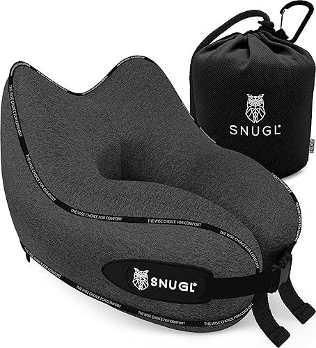 SNUGL Almohada de viaje para el cuello - Almohada de espuma viscoelástica para avión - Almohada de vuelo  Almohada de viaje con soporte para el