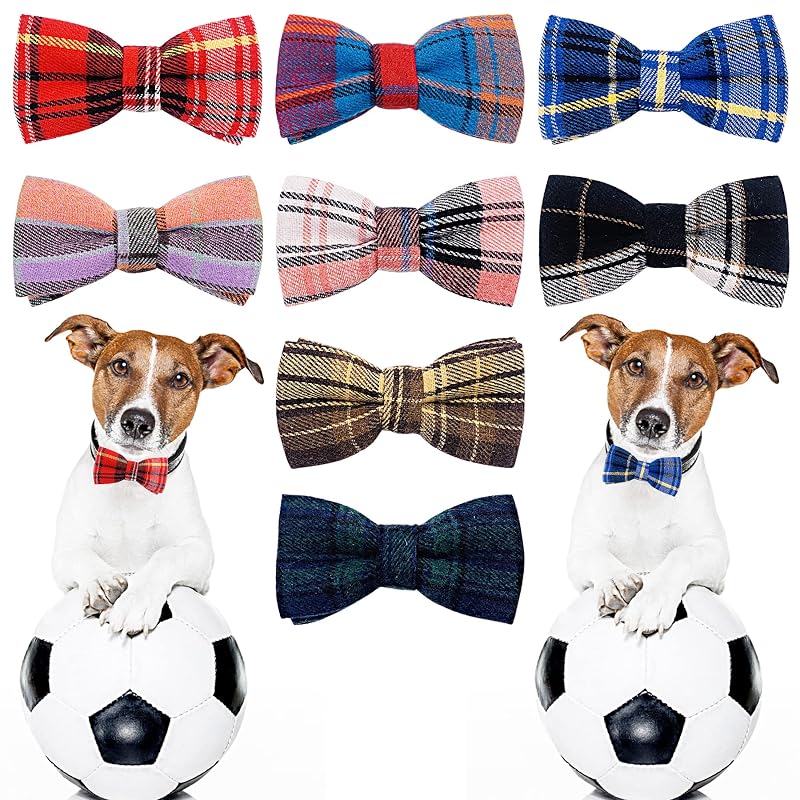 Laços xadrez para coleira de cães PET SHOW com elásticos, 8 unidades, tamanho S/M