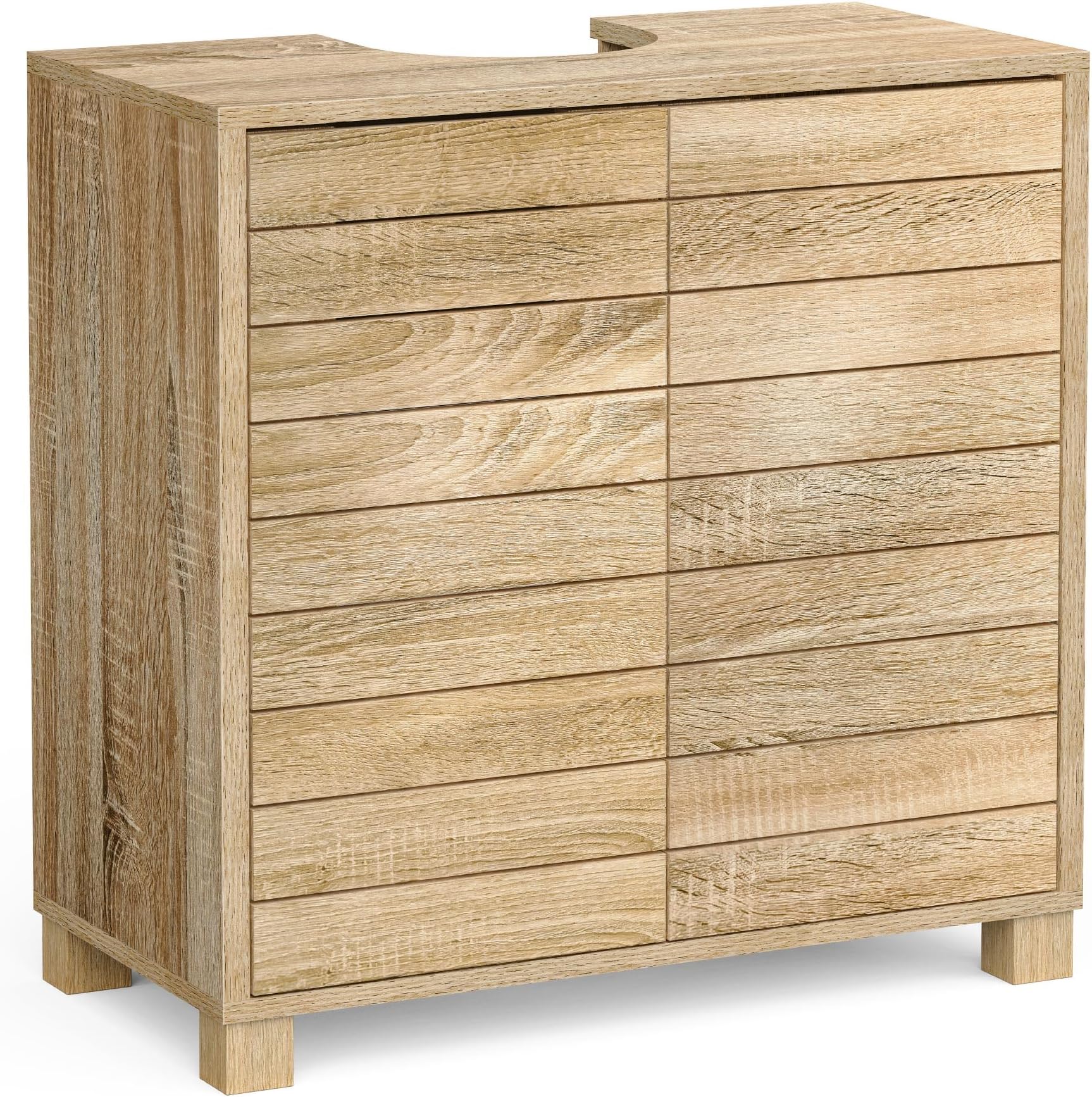 VonHaus Under Sink Bathroom Cabinet - Oak Wood Effect Under Sink Storage with Handleless Design - Freestanding Below Basin Cabinet with 2 Internal Shelves - Basin Cupboard for Bathroom - Chester | Freestanding Pedestal Basin Cabinet with Handleless Soft-close Doors, 2 Internal Shelves with Adjustable Shelf