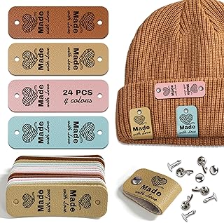 24pcs Crochet Tags for Handmade Items Made with Love Leather Tags for Crochet Items,