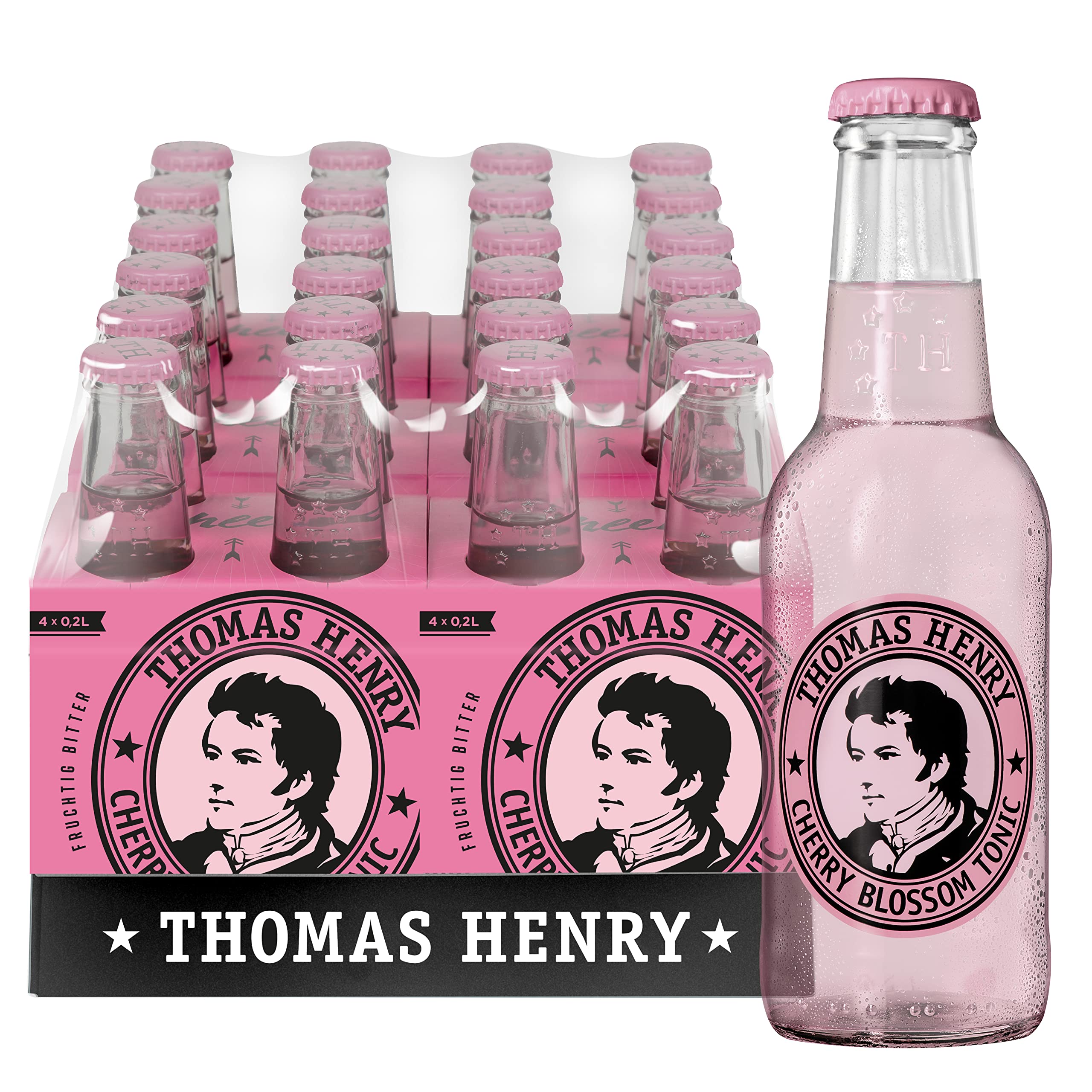 Thomas Henry Cherry Blossom Tonic Water - Tónico de agua afrutada amarga, (6 x 4 x 0,2 l de cristal, 6 unidades), color amarillo