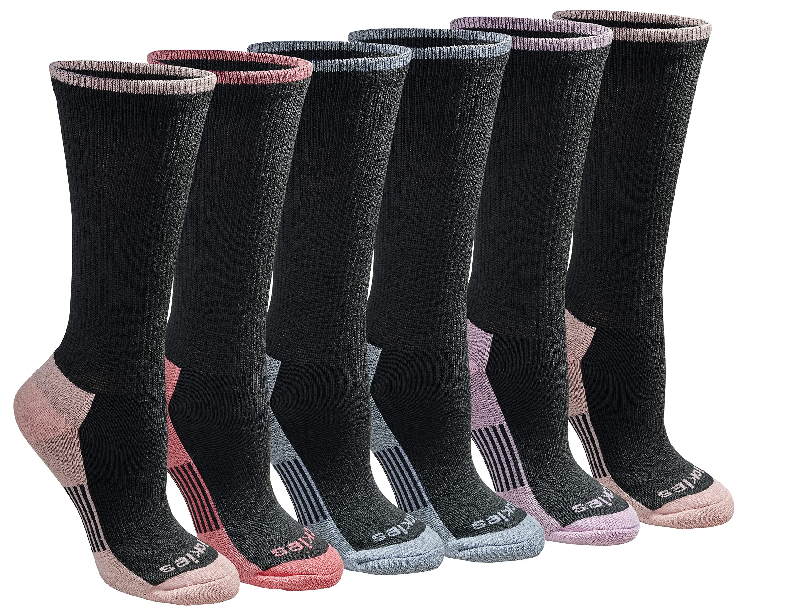 Dickies Women's Dritech Advanced Moisture Wicking Crew Sock (6/12, Black with Bluish (6 Pairs), Shoe Size: 10-13