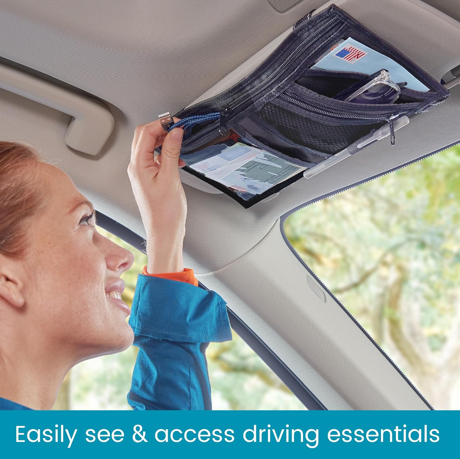 High Road Car Visor Organizer with Secure Zip Pockets, Sunglasses Holder and Clear Registration and Insurance Pocket with Heavy Duty Long Straps to Fit Car, SUV and Truck Visors - 6-pack