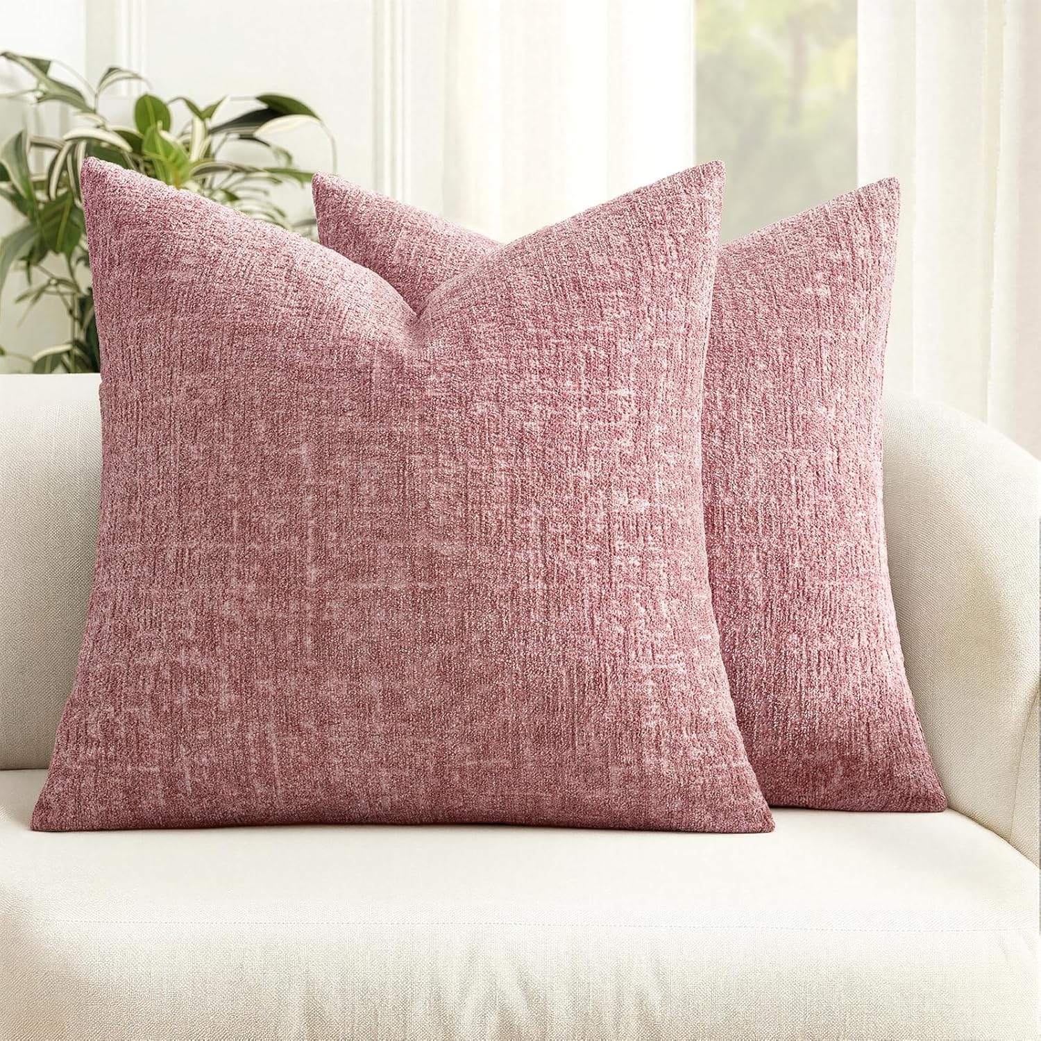 MIULEE Decorative Throw Pillow Covers 24x24 Pack of 2 Blush Pink Spring Couch Pillow Covers Soft Cozy Textured Chenille Pillowcases for Home Decor Sofa Living Room Cushion Bedroom