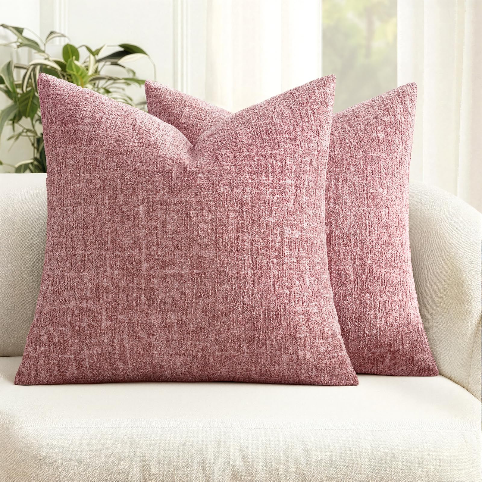 MIULEE Decorative Throw Pillow Covers 18x18 Pack of 2 Beige Couch Pillow Covers Soft Cozy Textured Chenille Pillowcases for Home Decor Sofa Living Room Cushion Bedroom — view 10