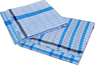 RETRO BRANDRETRO 100% Pure Cotton White Checkered Lungi For Men / 2.00 Meter Lungi Length/Pack Of Two Lungis