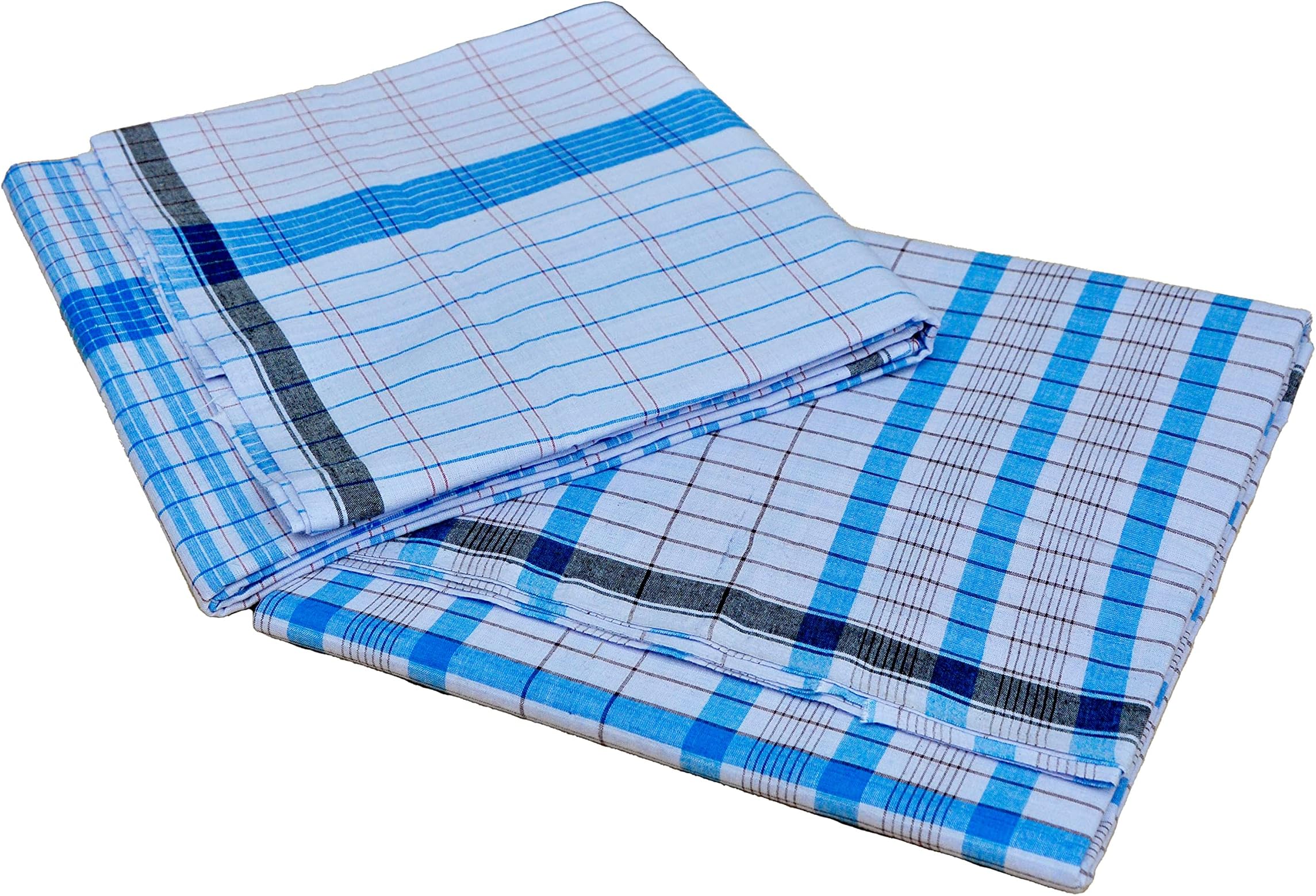 RETRO BRANDRETRO 100% Pure Cotton White Checkered Lungi For Men / 2.00 Meter Lungi Length/Pack Of Two Lungis