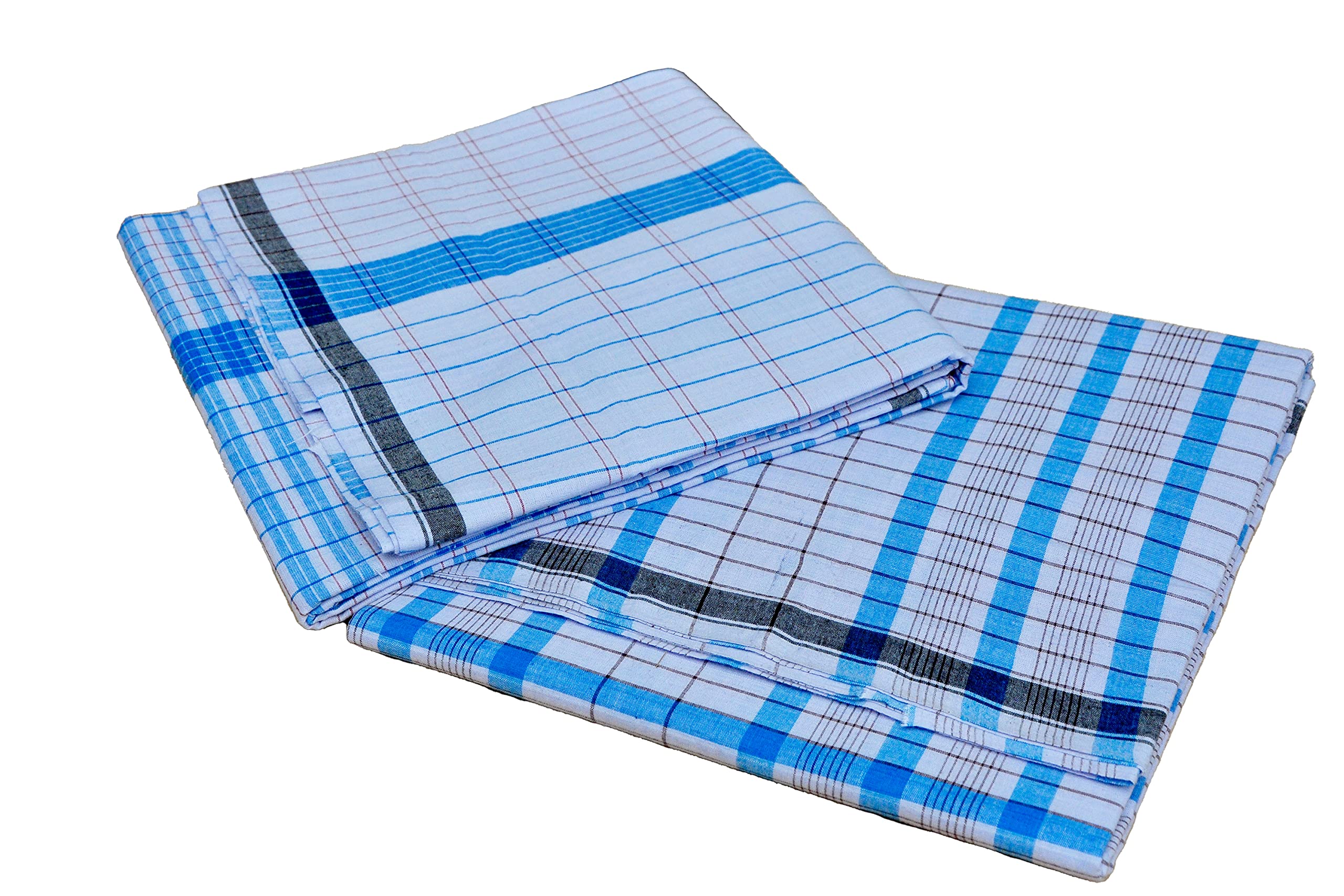 RETRO BRANDRETRO 100% Pure Cotton White Checkered Lungi For Men / 2.00 Meter Lungi Length/Pack Of Two Lungis