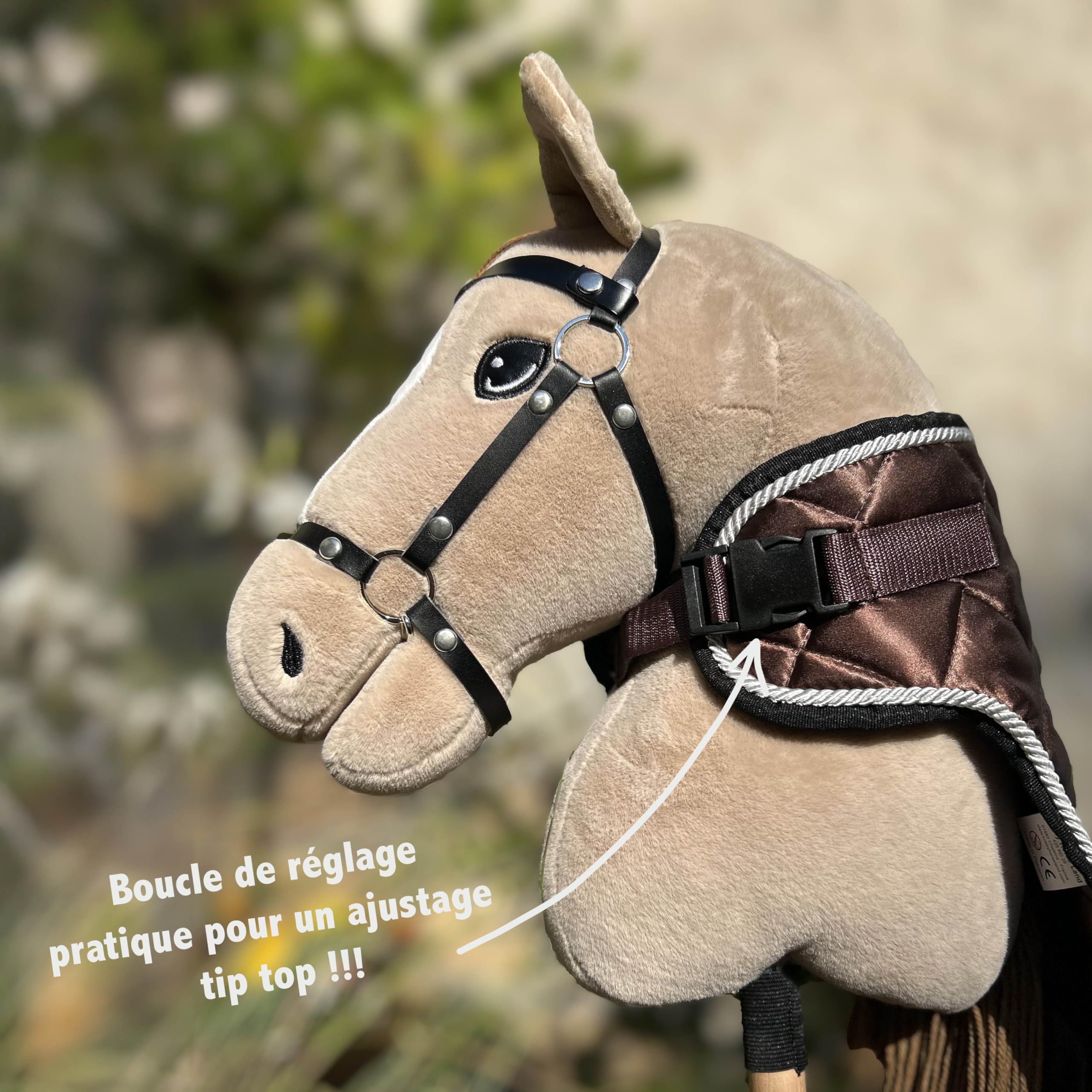 Set di accessori marrone cioccolato per Hobby Horse e cavallo stick: cavezza muta con cordino + coperta + berretto anti-mosche