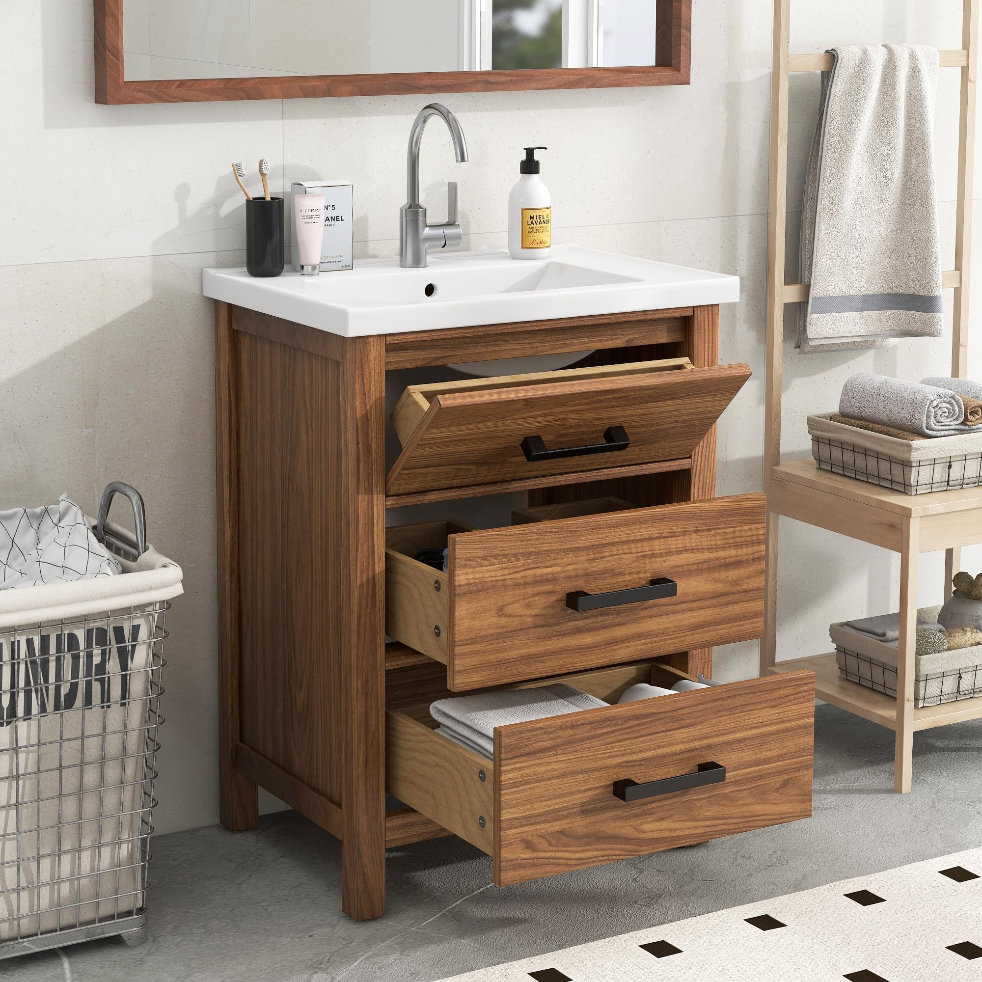 Amazon.com: Modway Alchemist Modern Geometric Wood Grain 24" Bathroom Vanity in Black Gold-Sink ...