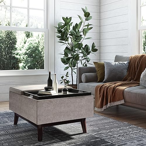 Miniatura 2 de SimplIHome Owen - Otomana de almacenamiento para mesa de café pequeña con tapa en forma de bandeja, rectangular, de 34 pulgadas de ancho, moderna de