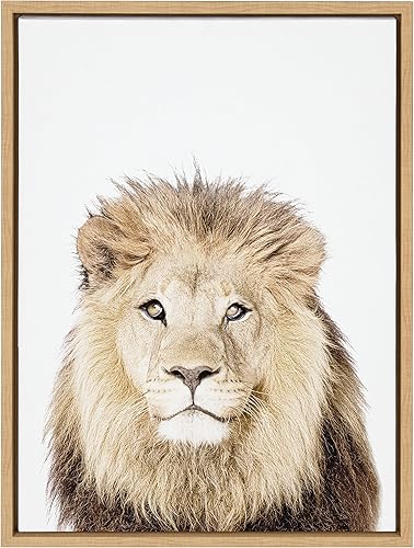 Miniatura 2 de Kate and Laurel Sylvie Lion Thinking - Lienzo enmarcado para pared, diseño de retrato de Amy Peterson Art Studio, 18 x 24 pulgadas, natural, arte