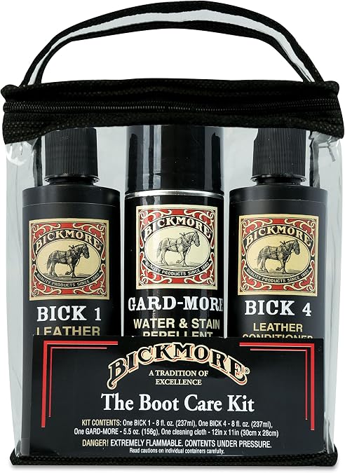 Boot Care Kit | Bick 1, Bick 4 & Gard-More & Application Cloth 2-Pack | Leather Cleaner, Conditioner & Protector