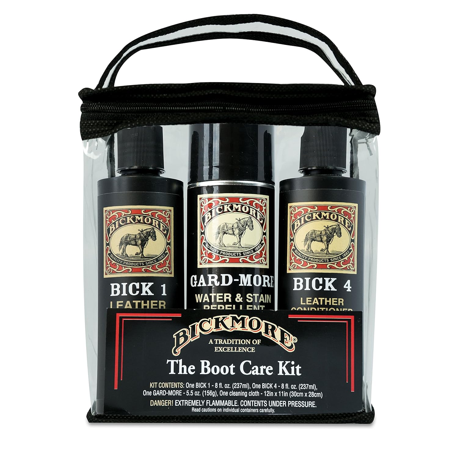 Leather Boot Care Kit - Bick 1 Cleaner Bick 4 Conditioner Gard-More Water Repellent Spray Cloth - Made