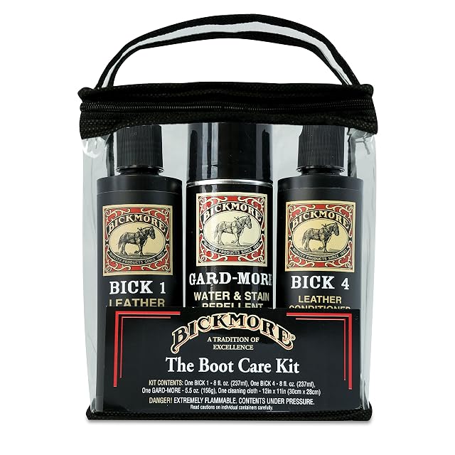 Leather Boot Care Kit - Bick 1 Cleaner Bick 4 Conditioner Gard-More Water Repellent Spray Cloth - Made