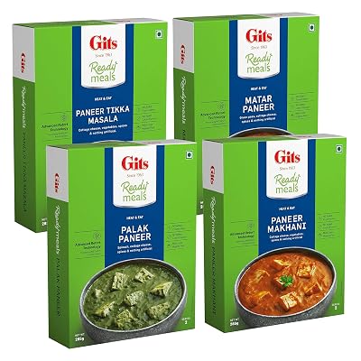 Gits Ready to Eat Paneer Combo 1140g (Matar Paneer, Palak Paneer, Paneer Tikka Masala, Paneer Makhani - 285g Each)