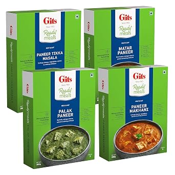 Gits Ready to Eat Paneer Combo 1140g Matar Paneer, Palak Paneer, Paneer Tikka Masala, Paneer Makhani - 285g Each