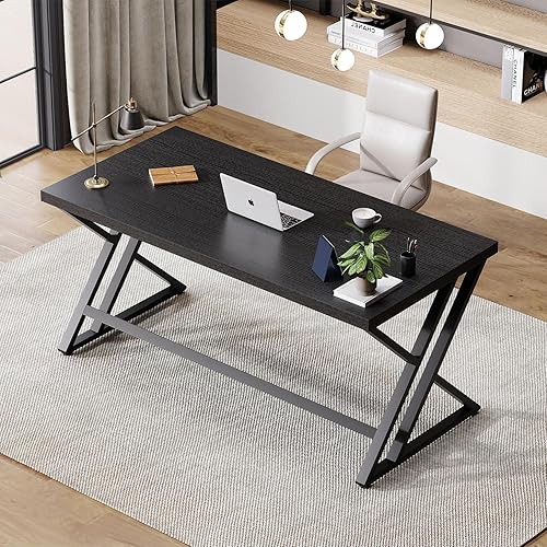 Miniatura 4 de LVB Moderno escritorio negro para computadora, escritorio industrial largo para oficina en casa para estudiantes, mesa grande de metal para