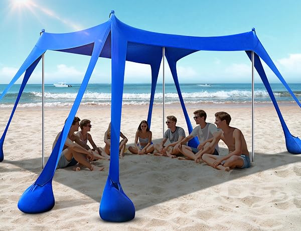 Rengue Beach Tent, Beach Canopy UPF50+ UV Protection, 10x10ft Beach Shade Sun Shelter