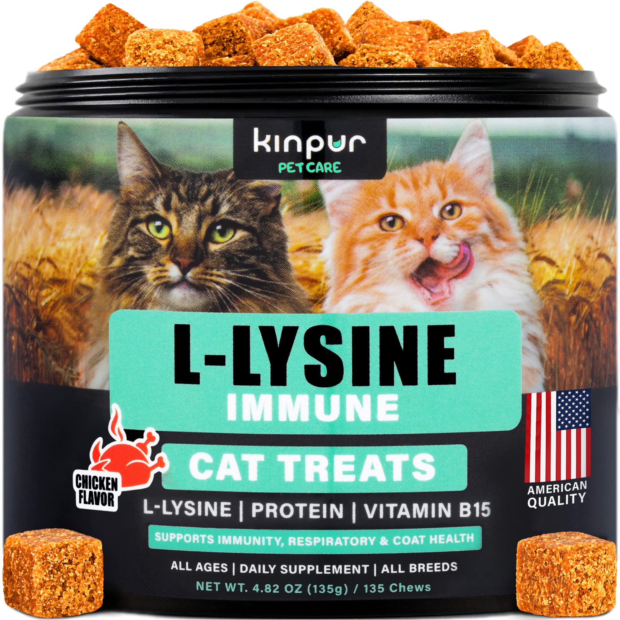 Photo 1 of Lysine Cat Treats - Cat Immune Support - Help Improve Respiratory Health and Eye Function - Enriched with Vitamin B, Calcium, Protein - 135 Soft Chews with L-Lysine for Cats - American Quality