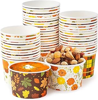 Disposable Fall Bowls – 48 8oz Fall Themed Bowls for Thanksgiving Soup Bowls, Paper Bowls for Chili, Halloween Snack Cups, Pumpkin Soup Bowls, Fall Party Supplies, Fall Dessert Bowls