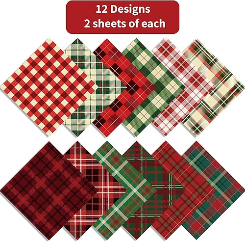 Miniatura 2 de Bloc de papel de Navidad rojo y verde a cuadros  24 piezas de papel Decopodge de doble cara de Feliz Navidad  Cartulina para manualidades y tarjetas