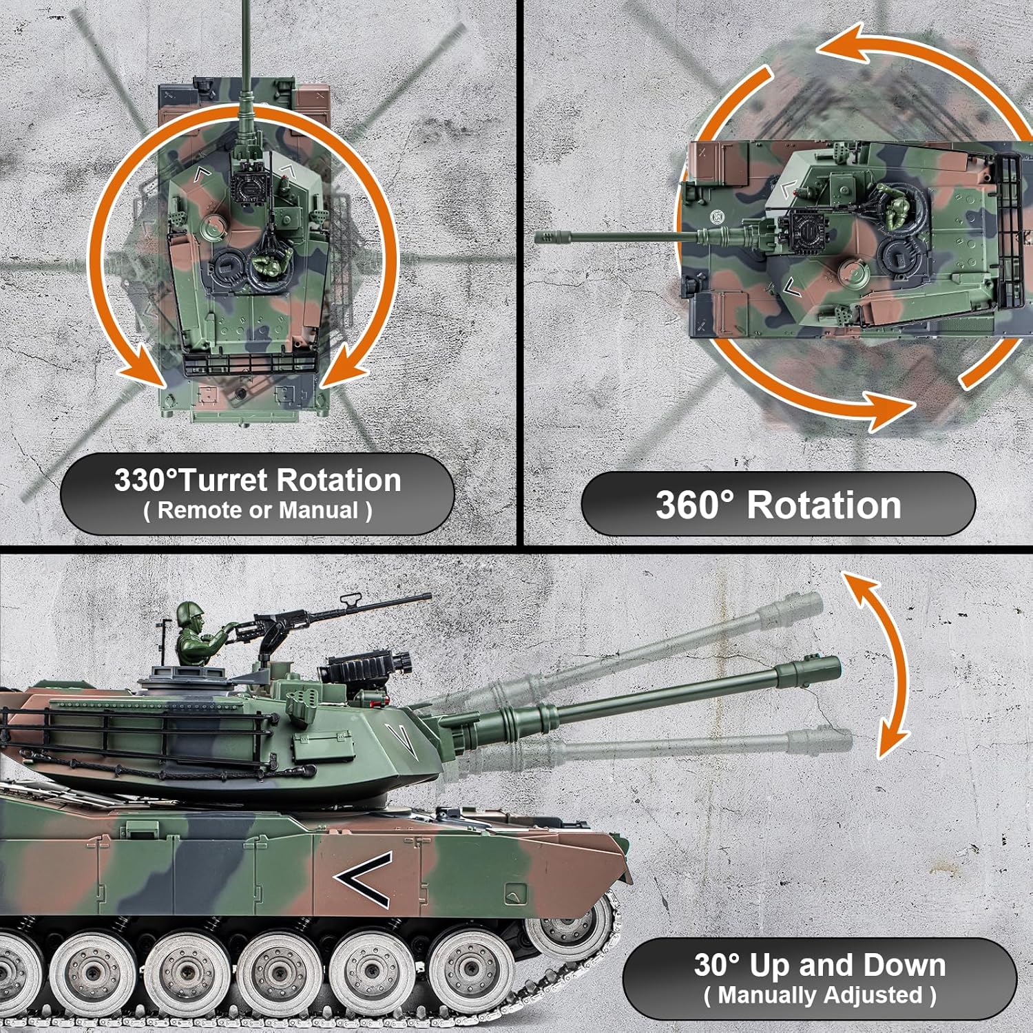 1:18 RC Tank, 2.4G US M1A2 Metal Alloy Metal US M26 Remote Control Tank That Shoot BBS Model Toys, Army Toy with Smoke, Lights, Sound and Recoil,Military RC Vehicle for Adults and Kids Age 6+