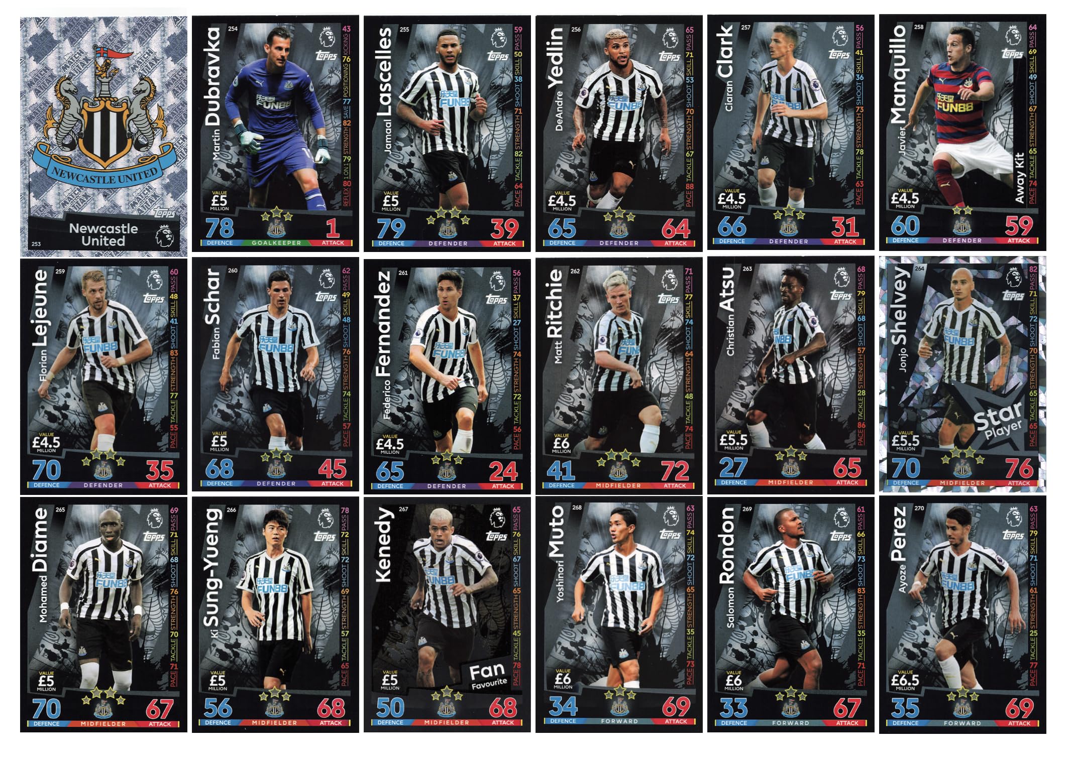 MATCH ATTAX 2018/19 NEWCASTLE UNITED 18 CARD TEAM SET