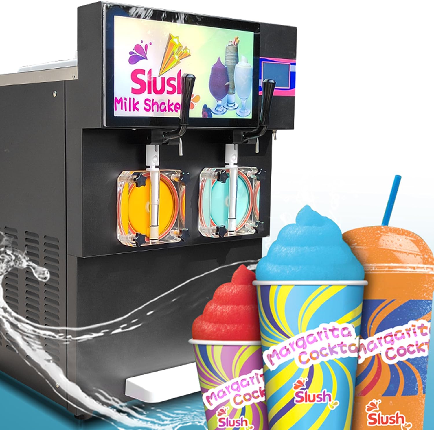 Commercial Slushy Machine Double-Tank Frozen Drink Maker 110V 1800W Margarita Machine Food Grade Stainless Steel with LED Touch Screen, Light Box, Perfect for Cafes Restaurants
